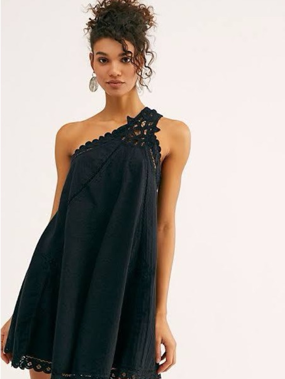 Free People Billie Battenburg One-Shoulder Crochet-Trim Mini Dress